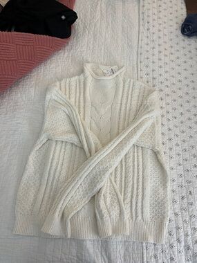 J. Crew Ivory Cable-Knit Turtleneck Sweater